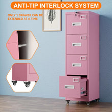 4-Drawer Rolling Metal File Cabinet with Lock – Pink – alternate product view