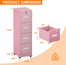 4-Drawer Rolling Metal File Cabinet with Lock – Pink – alternate product view