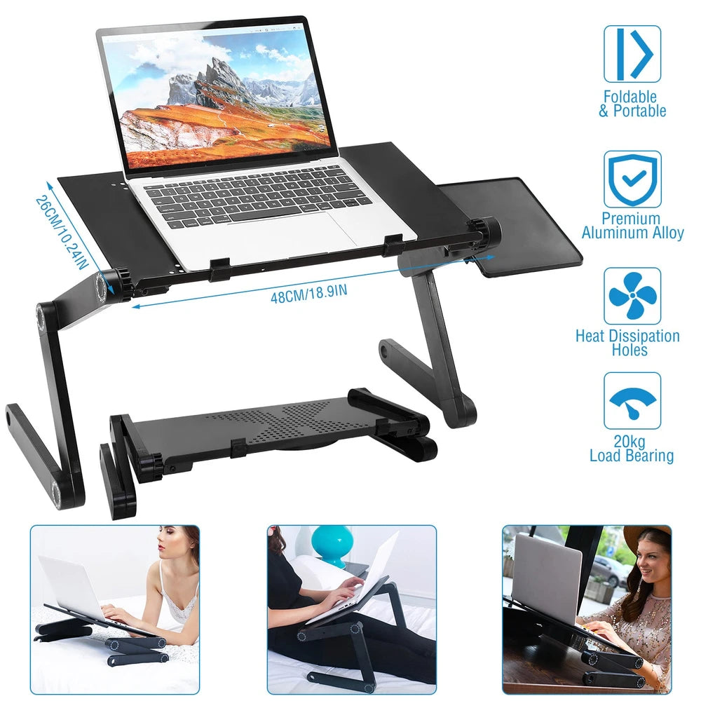 Foldable Laptop Bed Table – Portable Notebook Desk with Tray – Black