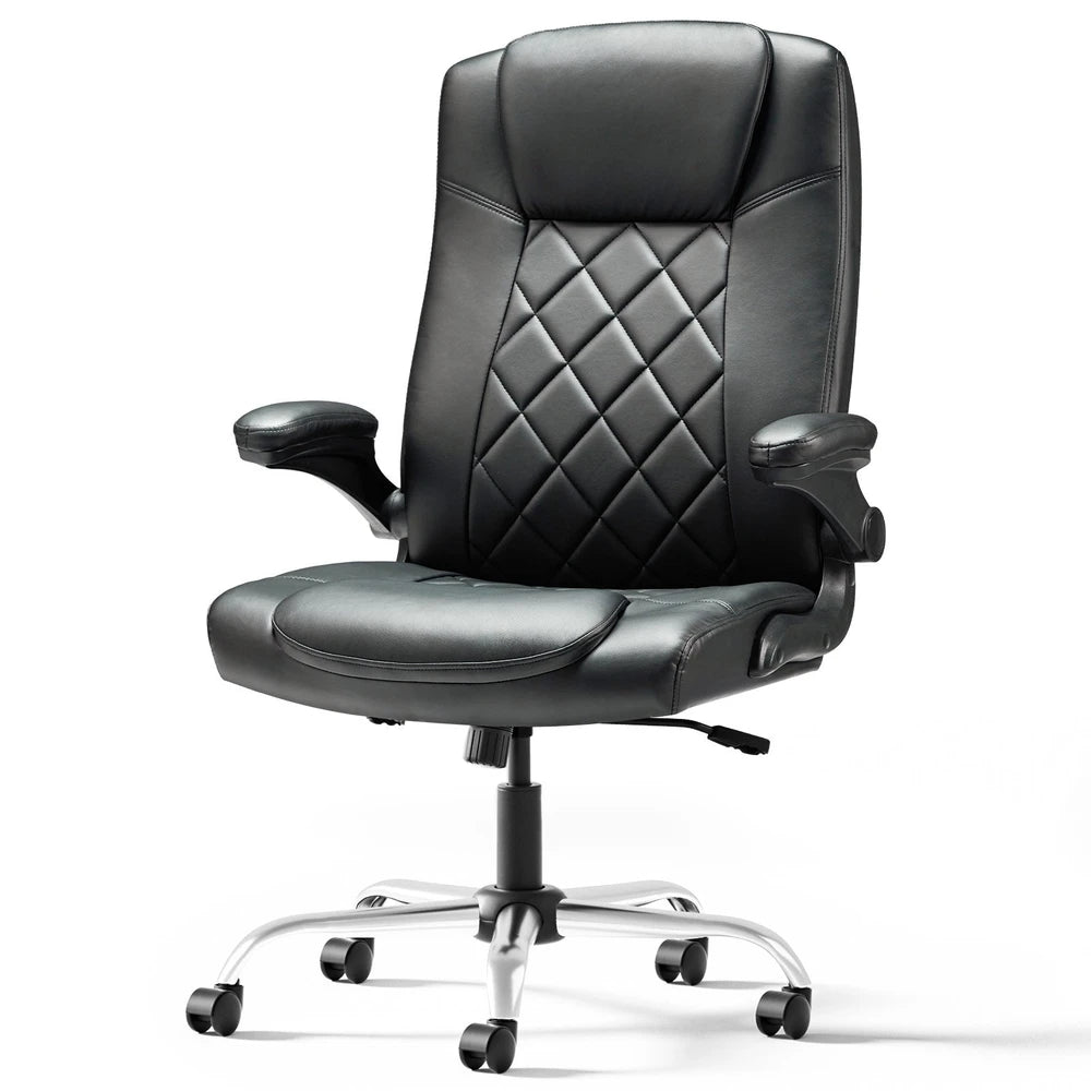 Leather Executive Office Chair with Armrest & Rocking Function – Blsck