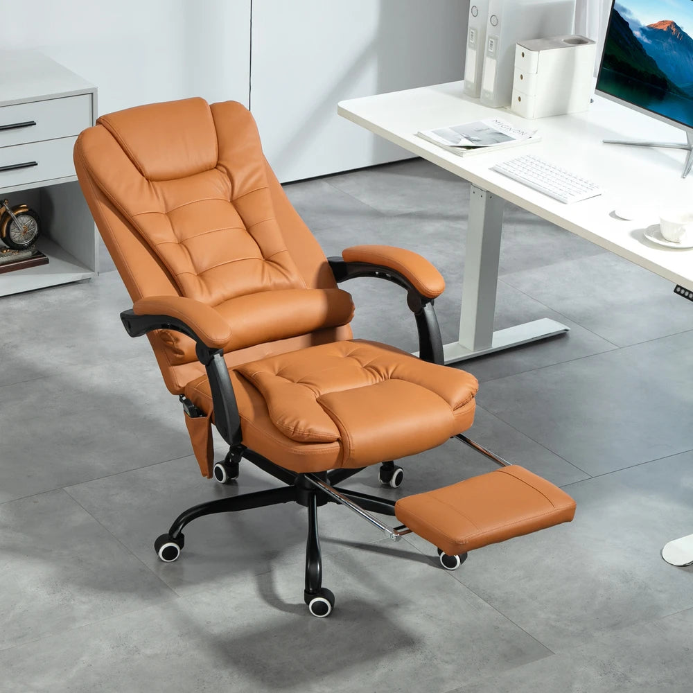 7-Point Vibrating Massage Office Chair High Back Massaging Office Desk Chair With Lumbar Support, Footrest, Light Brown