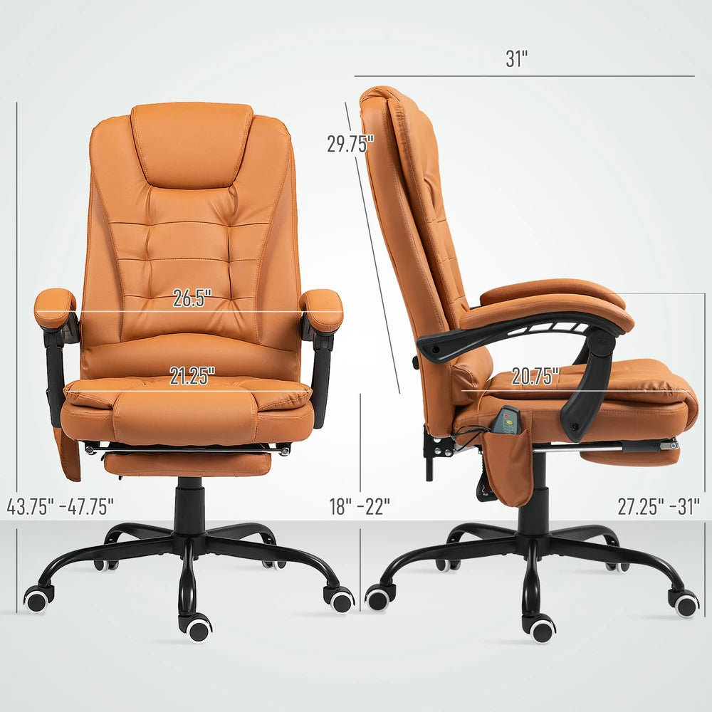 7-Point Vibrating Massage Office Chair High Back Massaging Office Desk Chair With Lumbar Support, Footrest, Light Brown