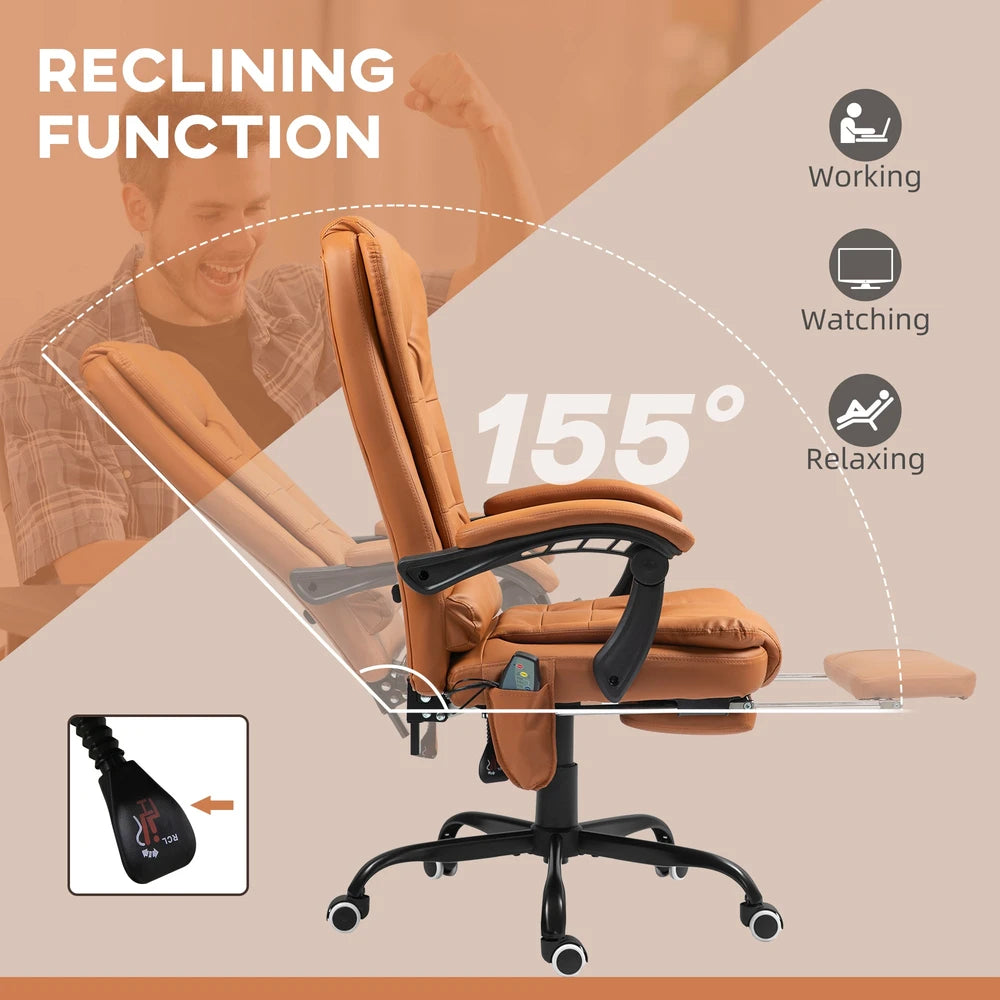 7-Point Vibrating Massage Office Chair High Back Massaging Office Desk Chair With Lumbar Support, Footrest, Light Brown