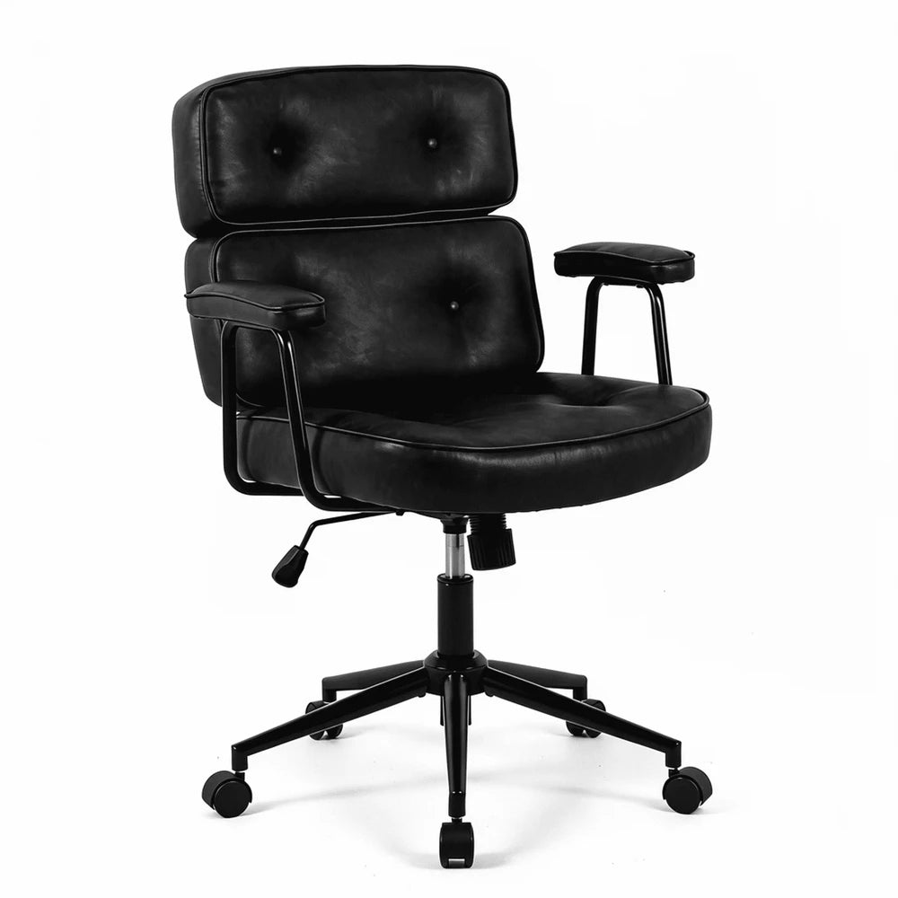 Adjustable Home Office Chair with Lumbar Support & Wheels – Black