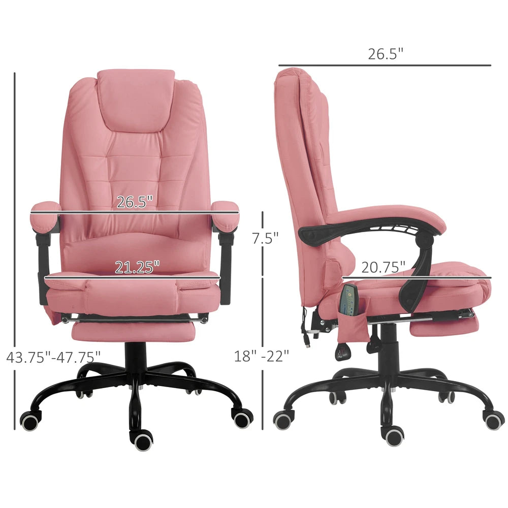 7-Point Vibrating Massage Office Chair High Back Massaging Office Desk Chair with Lumbar Support, Footrest, Pink