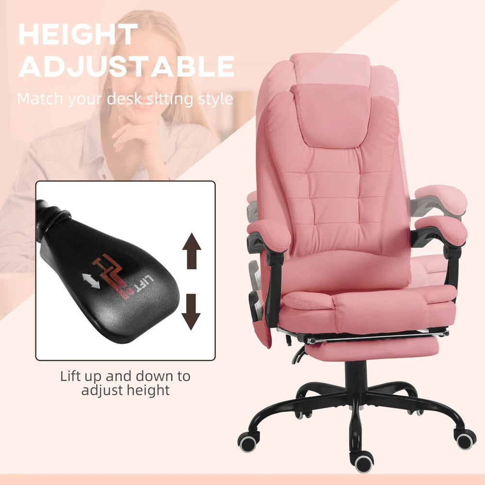7-Point Vibrating Massage Office Chair High Back Massaging Office Desk Chair with Lumbar Support, Footrest, Pink