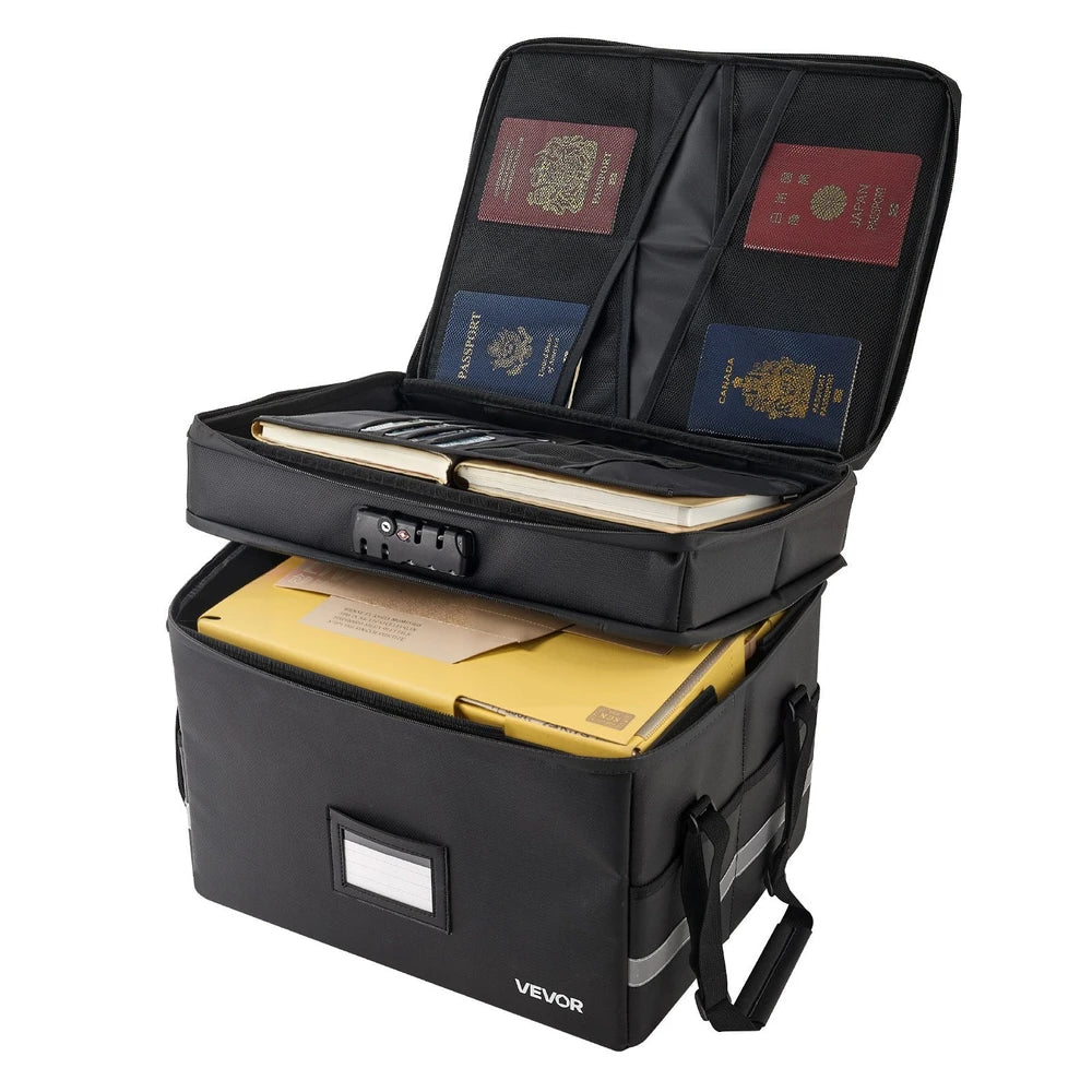 Fireproof Document Box, 1832 ℉ Heat Insulated Fireproof & Waterproof Box With Lock, Portable Two-Layer File Storage Organizer Home Office Travel Use, For Passports, Important Documents, Files