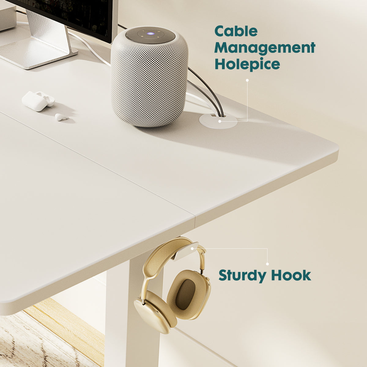 Height Adjustable Standing Desk – Ergonomic Office Table – White40x24
