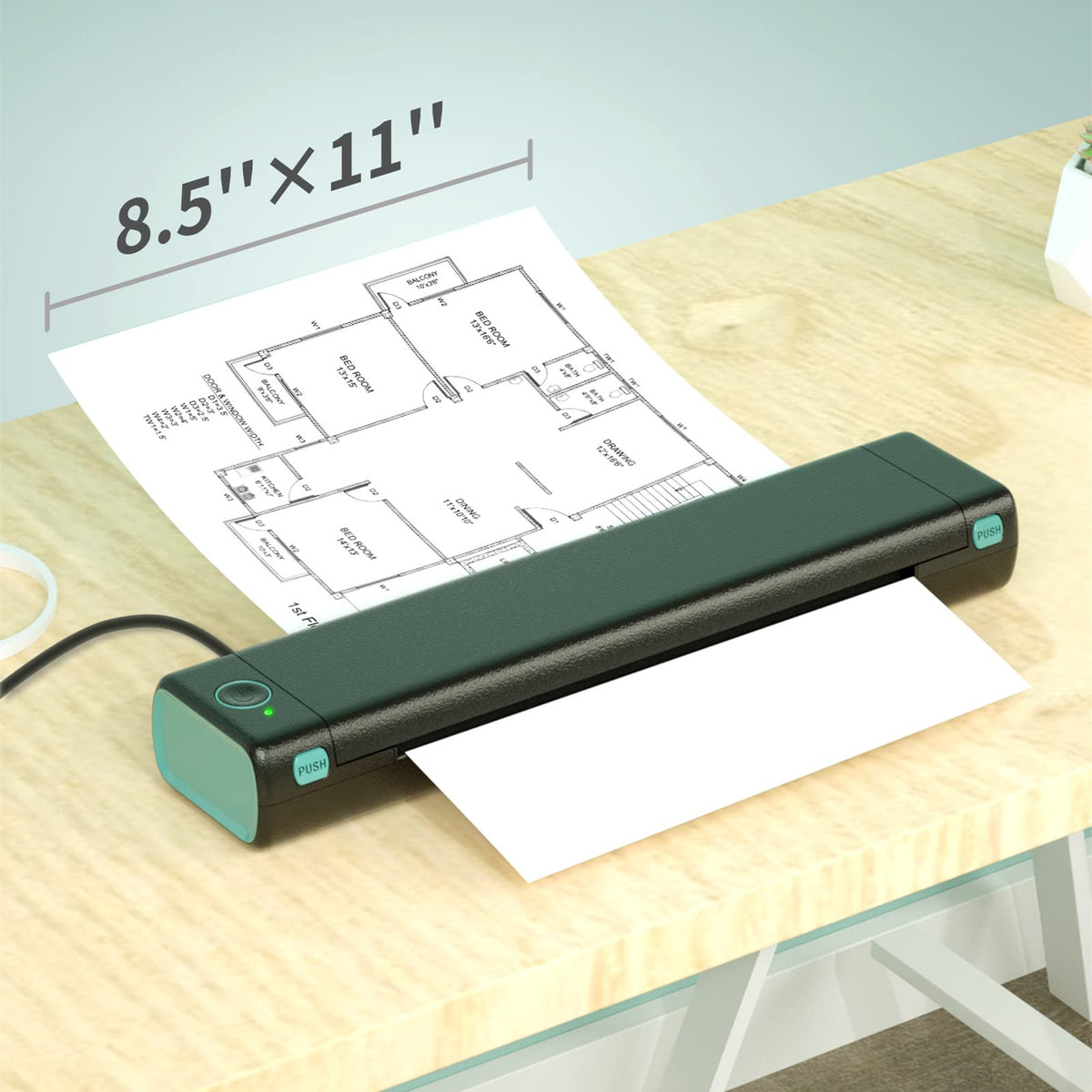 A4 Portable Wireless Printer for Home & Office – All white, USB