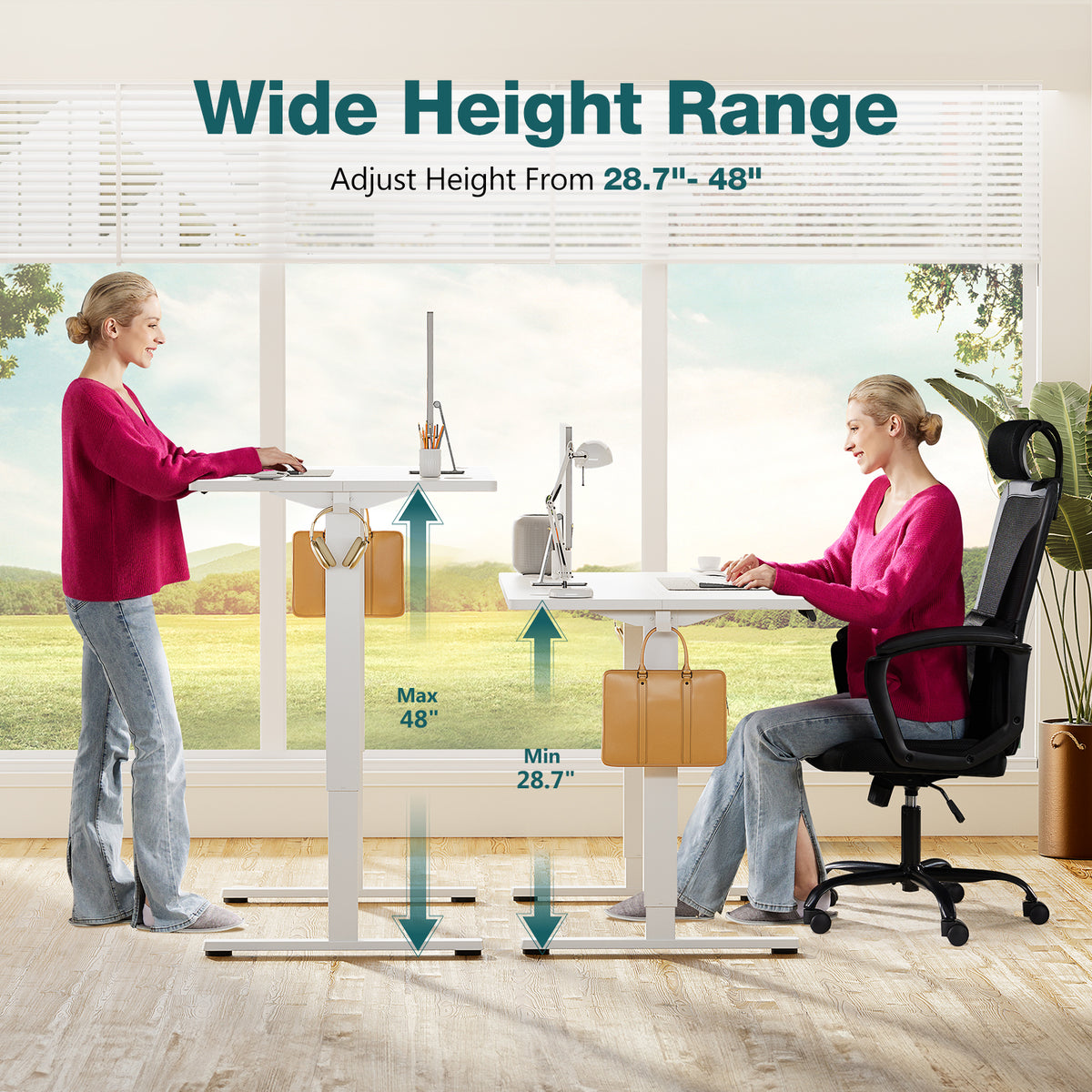 Height Adjustable Standing Desk – Ergonomic Office Table – Black48x24